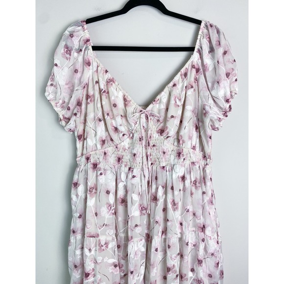 Arula Claire Floral Tiered Maxi Dress 2X Pink Puff Sleeve Coquette Romantic Cute - Picture 3 of 12